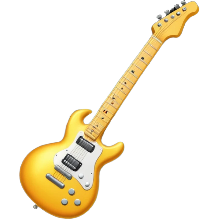 A 3D Apple-style emoji showing the word "ROCK" in bold metallic letters, with a small electric guitar leaning on the text, vibrant glowing effect, playful and energetic cartoon style, symbolizing rock music. emoji