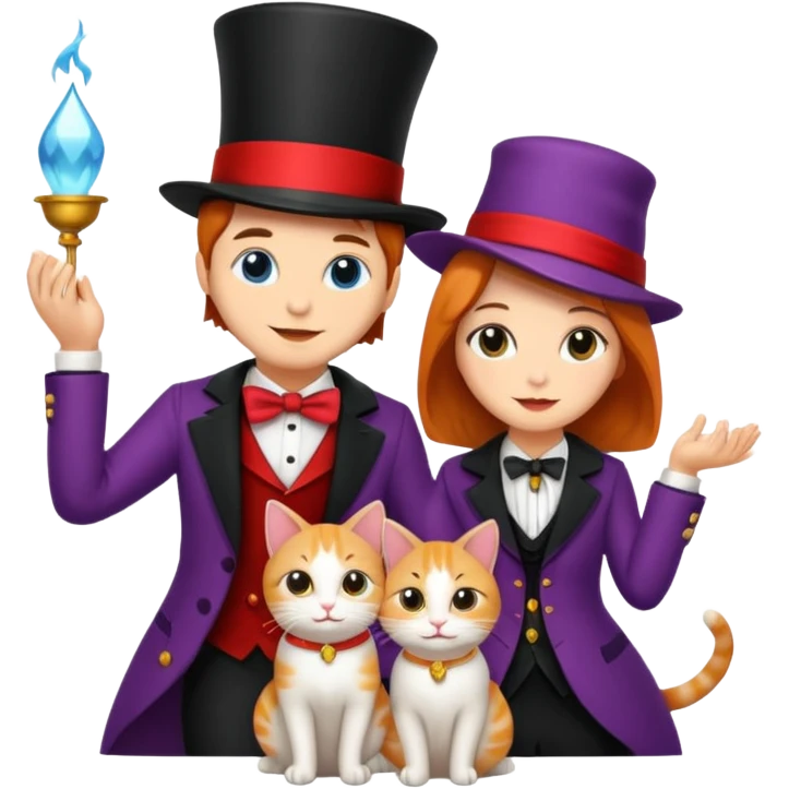 magician couple and their pet cat emoji