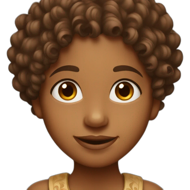 A brown Indian girl with curly hair and a cute smile emoji