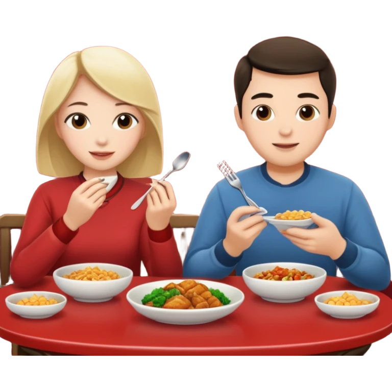 ligth couple having dinner at a Chinese restaurant emoji