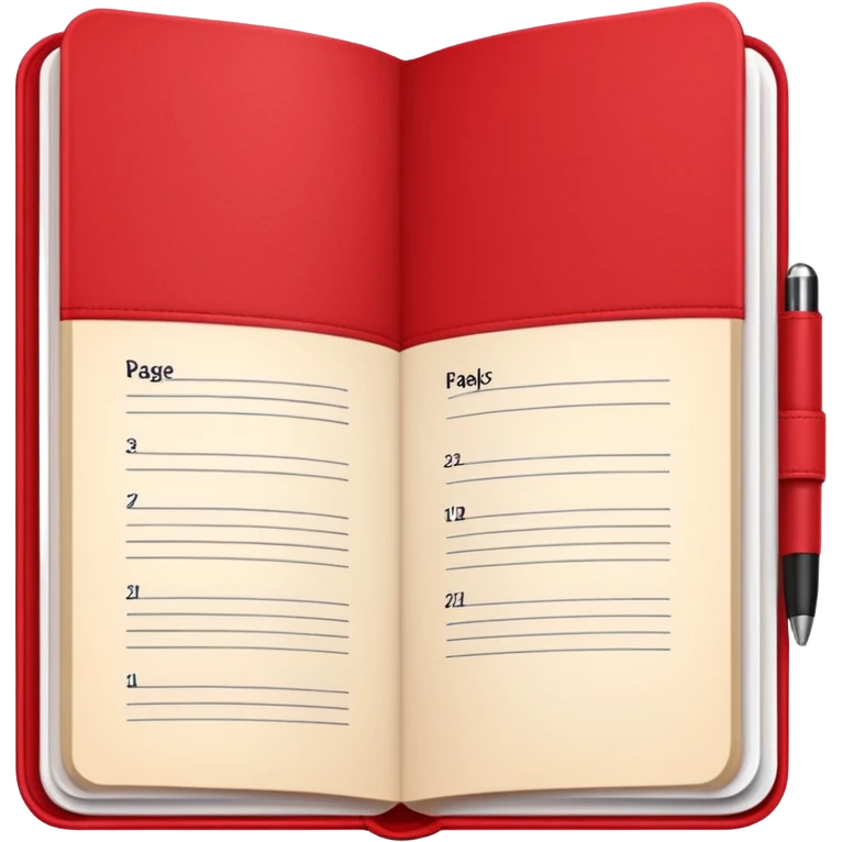 emoji of an open agenda with a red cover, visible pages, simple details emoji