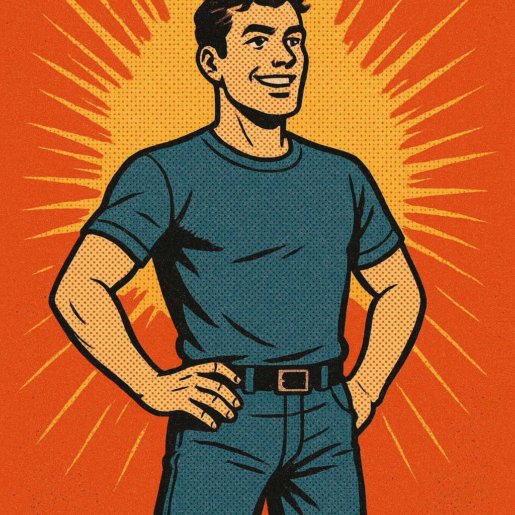 modern everyday hero, casual clothes, confident stance, comic book style emoji