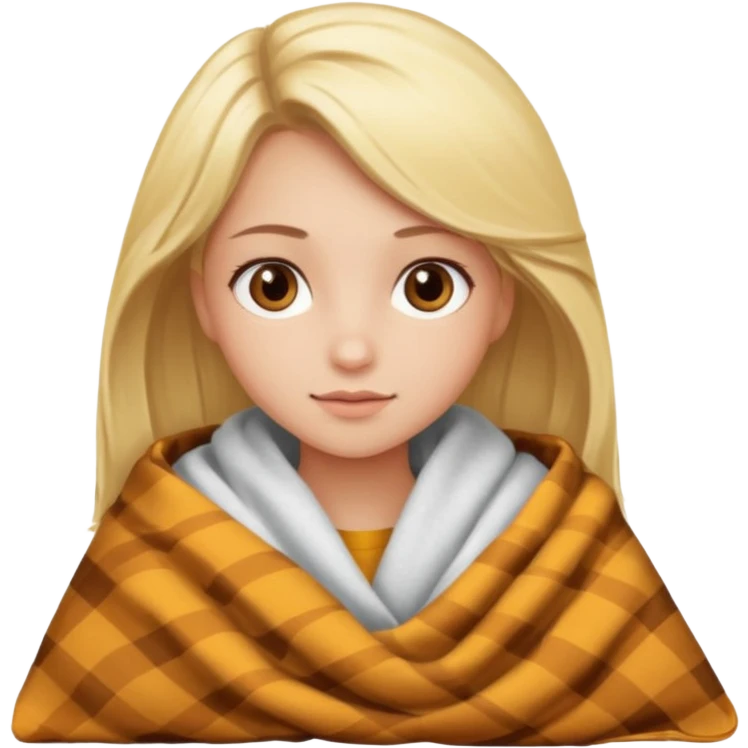Chica rubia de ojos café y con una manta por el frío  emoji
