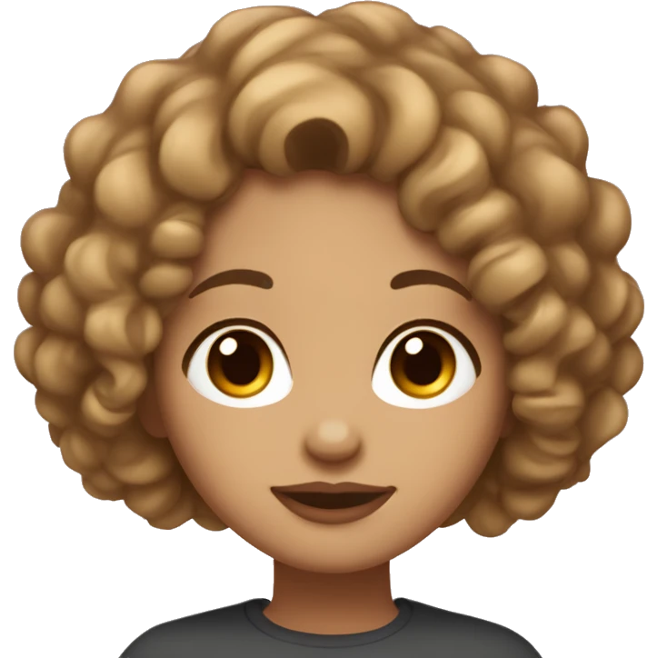 curly girl with light brown hair under a bob, brown eyes and plump lips, small nose emoji