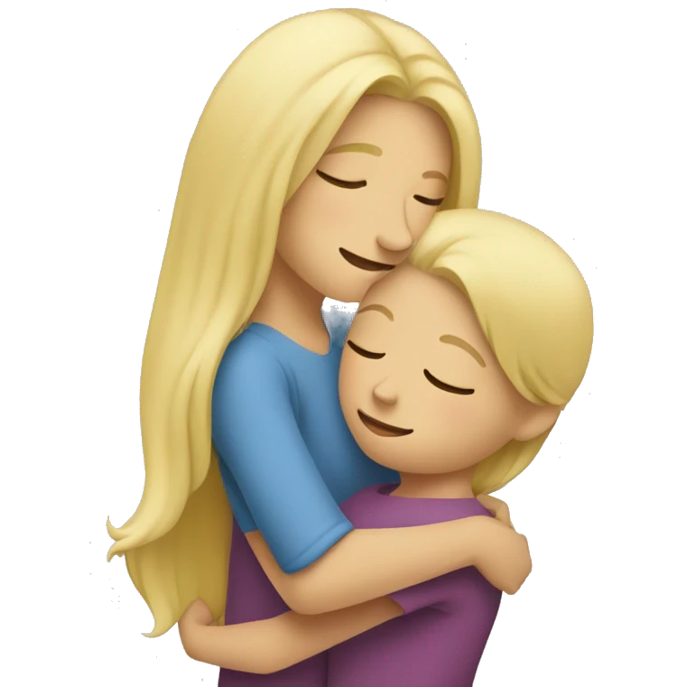 blonde woman hugging child emoji