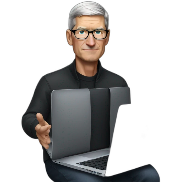 tim cook with a black macbook pro emoji