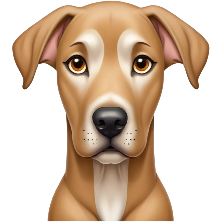 Cinematic Noble Fawn Great Dane Portrait Emoji, Poised and regal, with a towering, muscular build and a sleek, well-groomed solid fawn coat accented by subtle dark markings, deep-set soulful amber eyes, Simplified yet sharp and sophisticated features, highly detailed, glowing with a soft, dignified glow, high shine, intelligent and gentle, stylized with an air of majesty, focused and attentive, soft glowing outline, capturing the essence of a watchful and confident guardian, so majestic it feels as though it could stride out of the screen with effortless authority! emoji