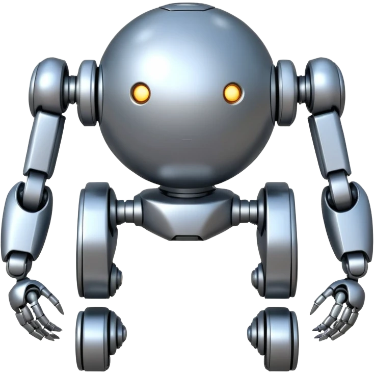 completely symmetrical 4 legged robot. center sphere with 4 evenly spaced legs extending from each side emoji