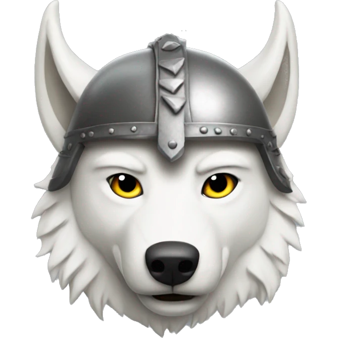 White wolf wearing a viking helmet emoji