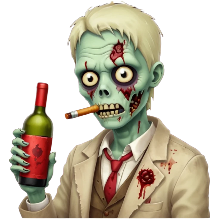 курящий зомби с бутылкой вина emoji
