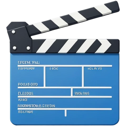 minimalist blue and white film clapperboard, geometric shapes only emoji
