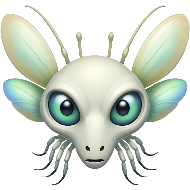 A white, alien mantis-like face with 8 eyes emoji