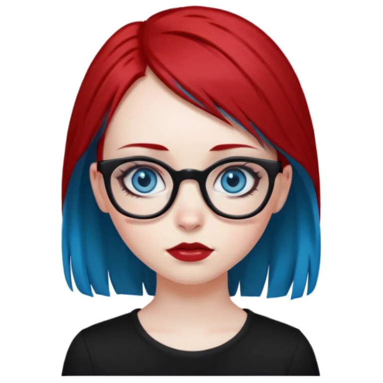 Emo Caucasian girl with blue eyes, black and red hair with glasses emoji
