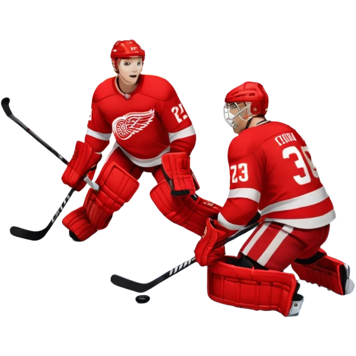Detroit red wings shooting puck on flyers goal and goalie emoji