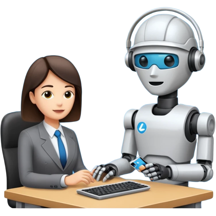Digital Labour as an example of Agents at work in a workplace setting. I want to see a traditional office worker and a support co worker that is an AI Agent [Not a Robot]. emoji