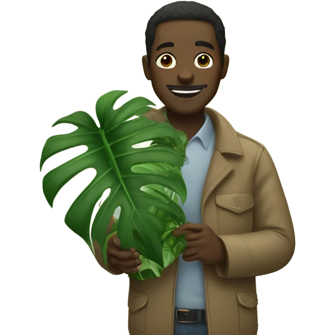 Black man holding a monstera plant  emoji