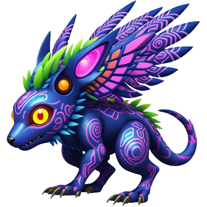 Tropical futuristic lush warm-colored colorful neon cyber-Fakémon-Digimon-Trico-creature emoji