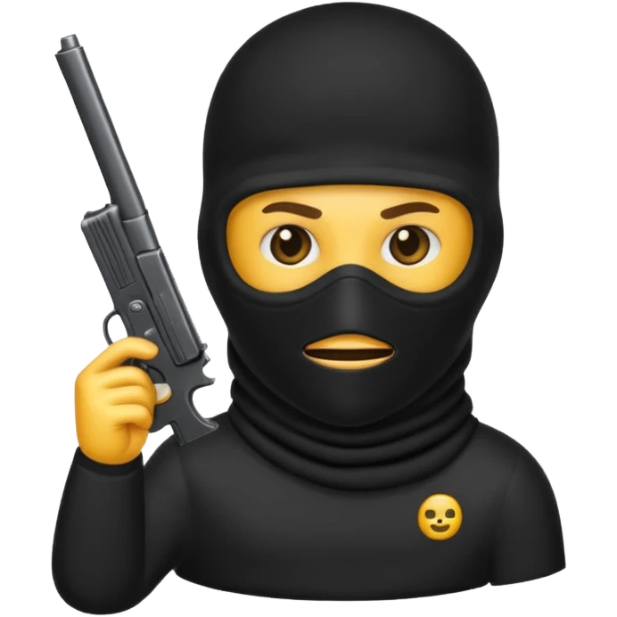 Un emoji con una balaclava negra con una pistola peine largo swicht emoji