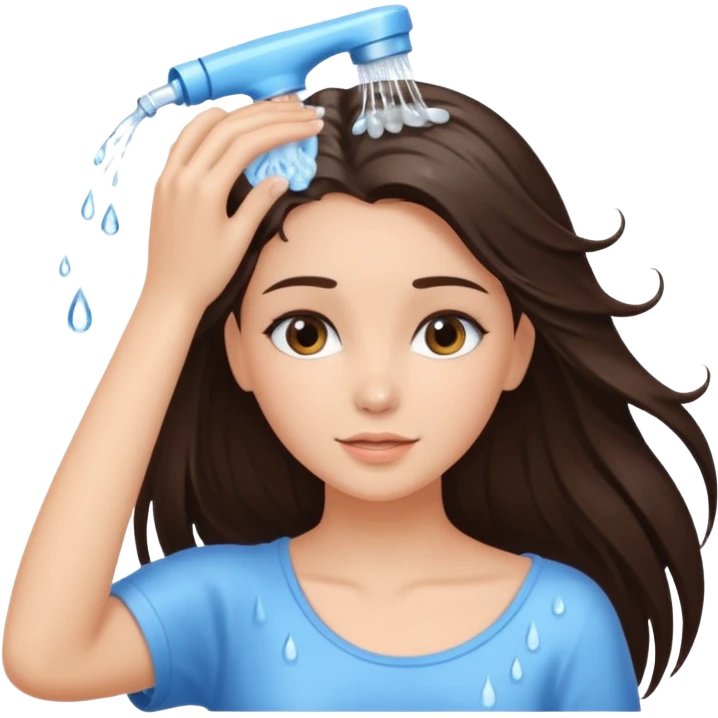 Beautifull brunette girl wash her hair, realistic  emoji