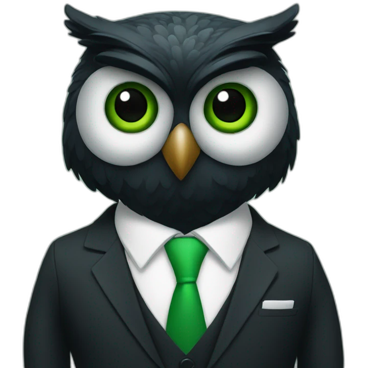 black and green owl in a suit emoji