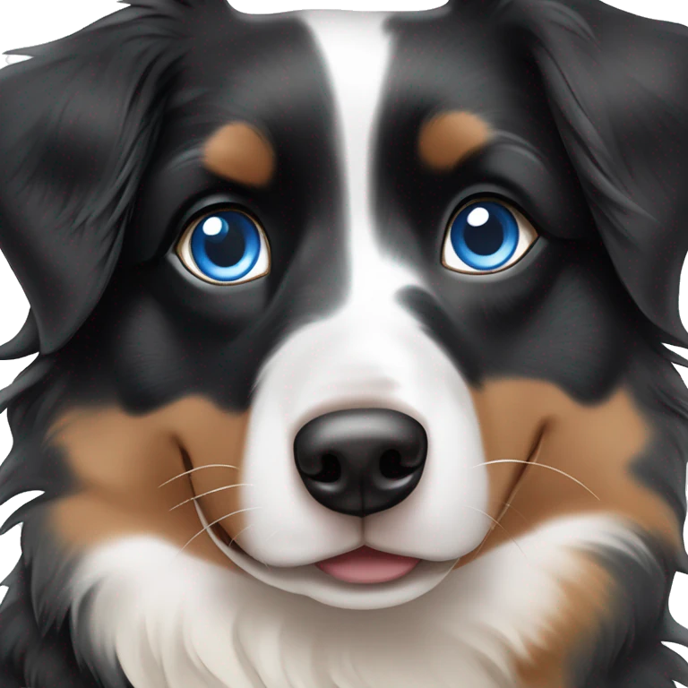 Mini black tri-colored Australian Shepherd with blue eyes ￼ emoji