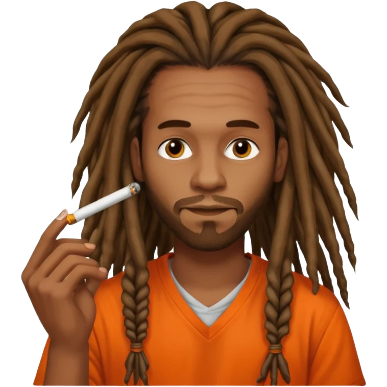 Brownskin man with long dreadlocks orange shirt smoking weed emoji