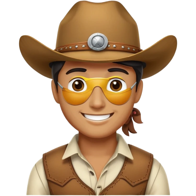 Character with white eye patch and cowboy hat emoji