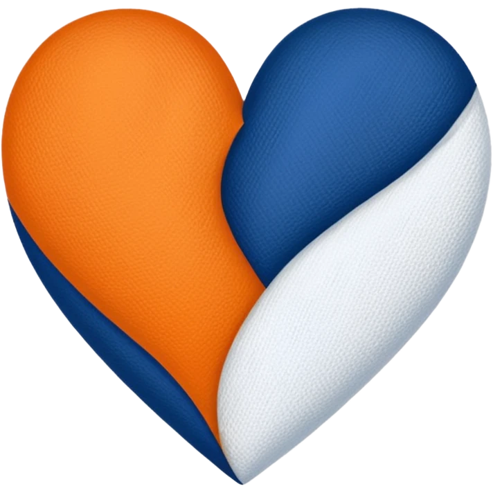 Half dark blue half orange heart split vertically, a white gauze stripe wrapping diagonally around the entire heart emoji