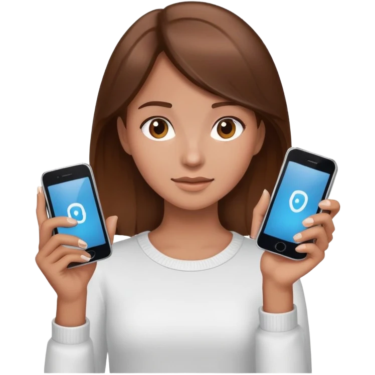 Two phones and one girl brown hair emoji