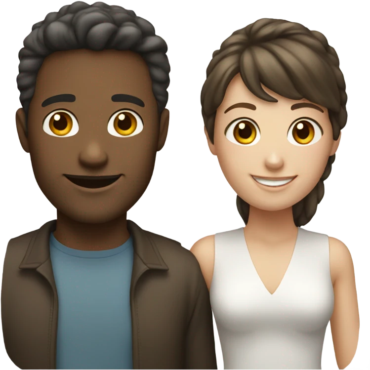 Brunette couple smiling male white woman also white with bangs   emoji