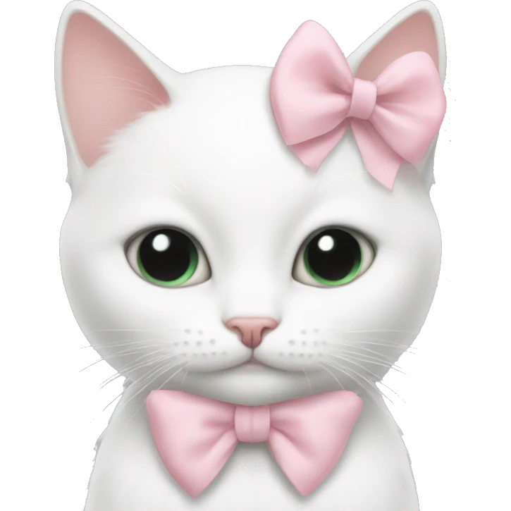 white cat with a babypink bow emoji