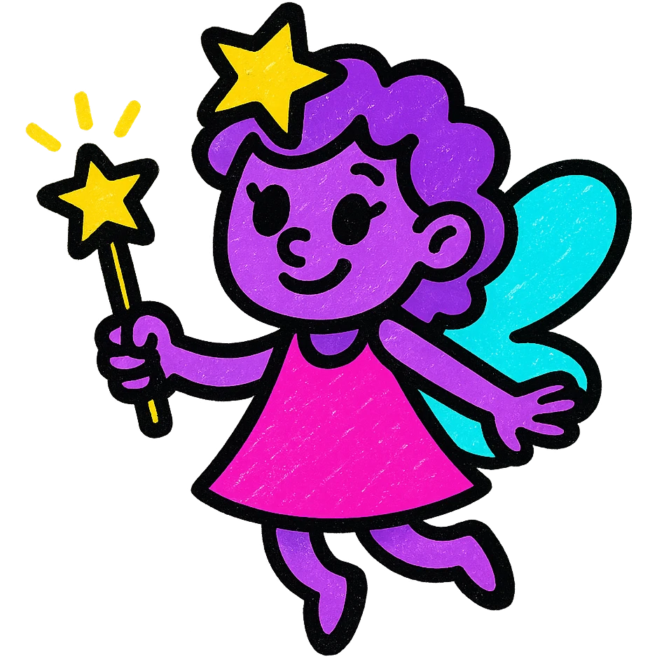 purple fairy with sparkly magic wand, cartoon logo style, clean lines, modern, elegant, sophisticated, suitable for adults emoji