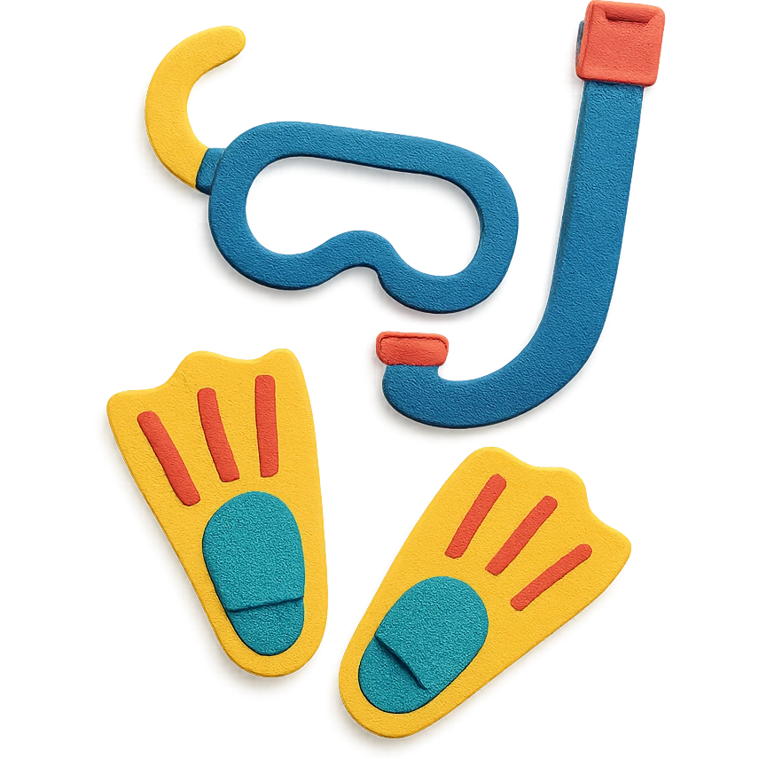 colorful and playful snorkel and flippers in paper-craft style emoji