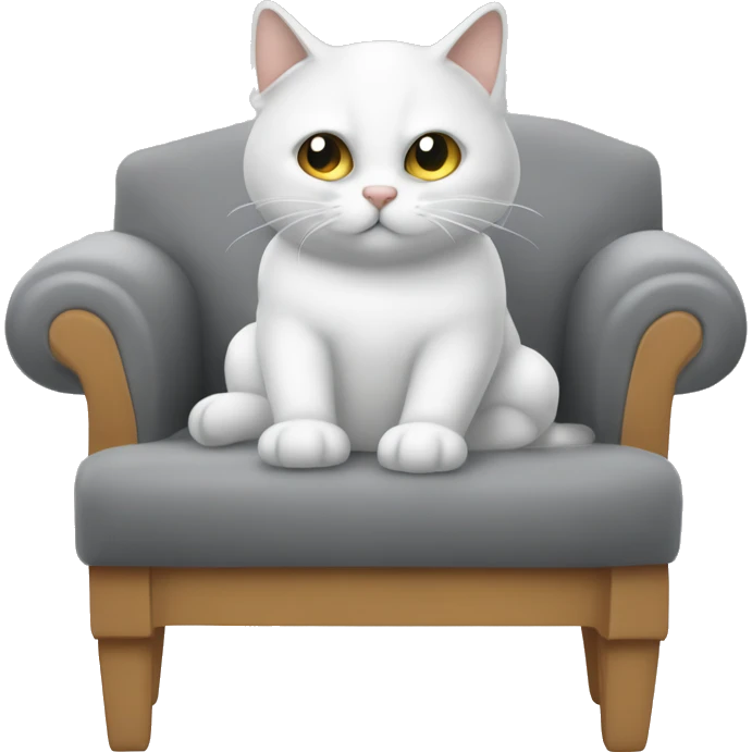 C'è un gatto bianco e grigio che sta dormendo in una poltrona emoji