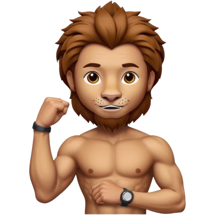 A 3D cartoon man with a detailed lion head tattoo on his upper arm, strong pose, smooth shading, Memoji-style realism. emoji
