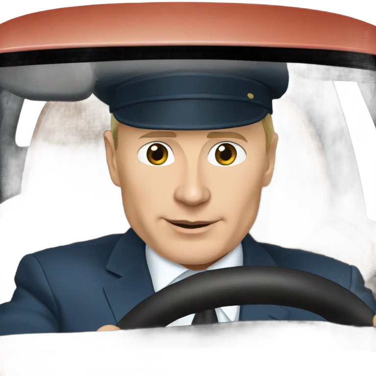 Putin with a cap riding a buggati emoji