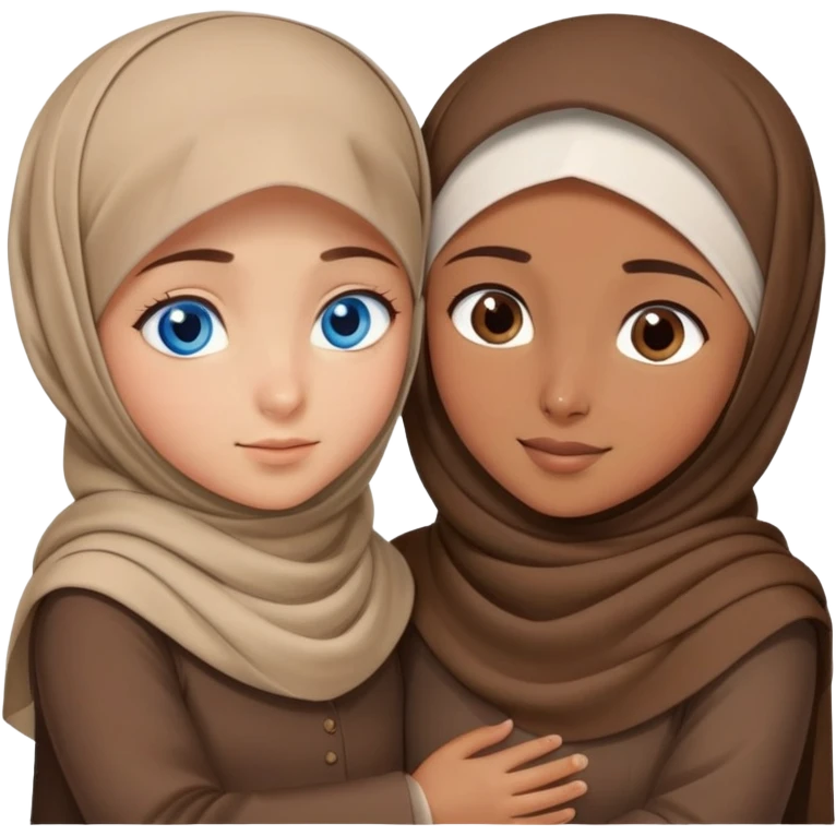 Turkish beautiful finish Konya girl blue eyes with brown beige hijab islamic dress and hugs with brother  emoji