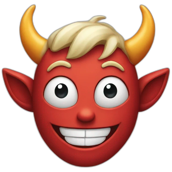 a cheerful face shows a gesture of fun and on his head he has devil horns emoji