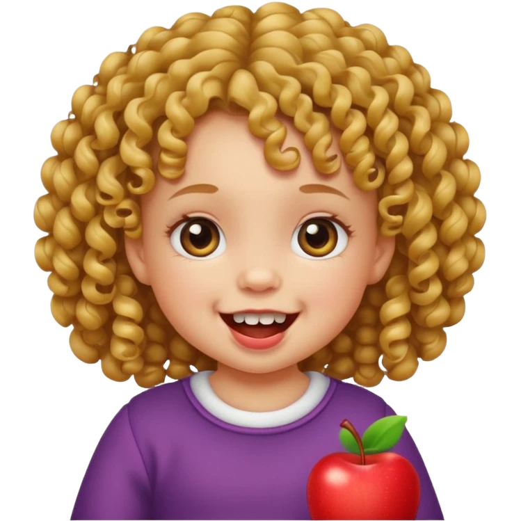 baby girl with curly hair, two upper teeth and two lower teeth, Apple emoji style emoji