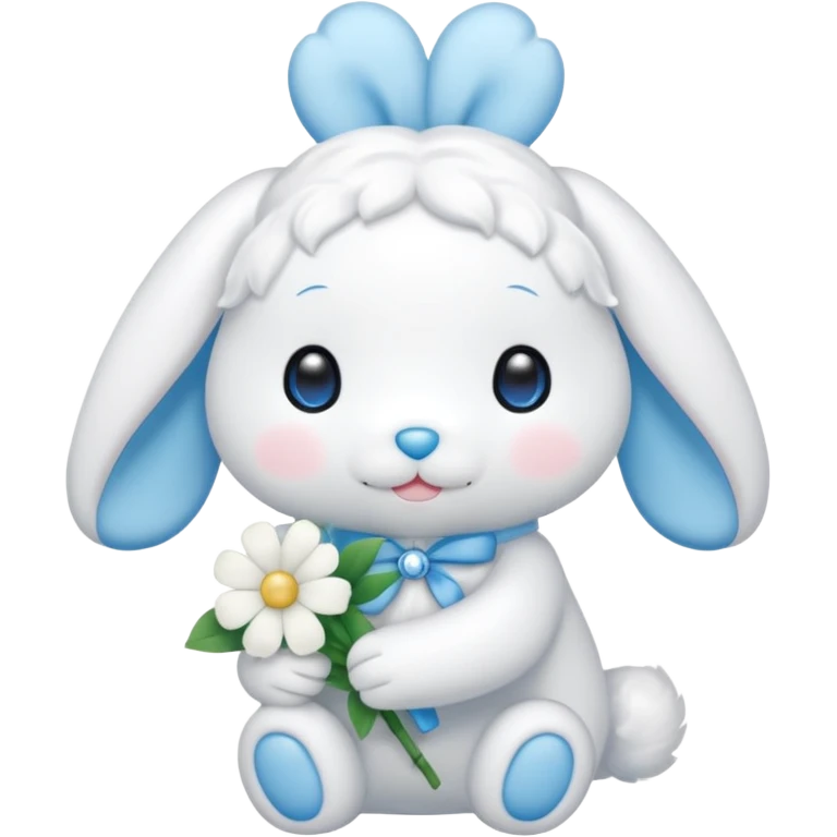 El muñeco de Sanrio llamado Cinamonrroll con una flor en la mano emoji