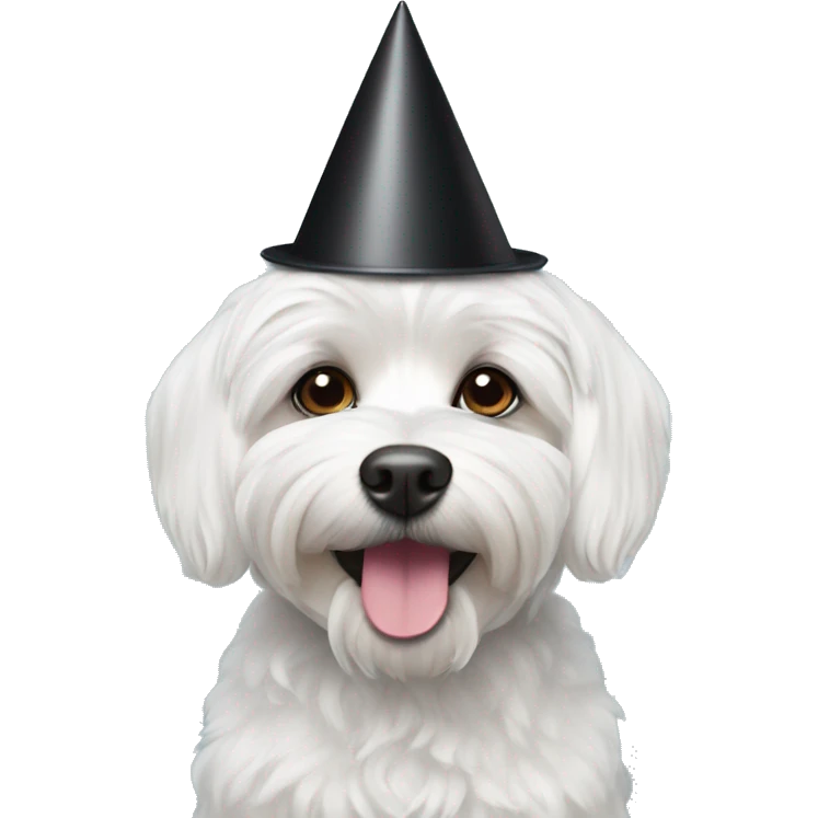 A Maltese black dog wearing a party hat emoji
