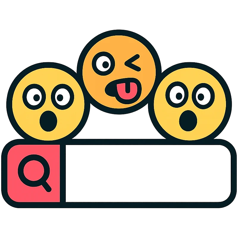 playful icon of a search bar with silly or surprised emoji faces popping out emoji