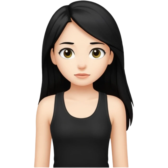a pretty bratz fair girl with long black straight hair, wearing a black tank top emoji