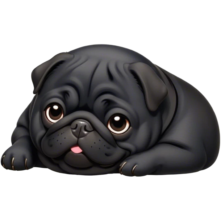 Cinematic Meme-Worthy Chubby Sleeping Black Pug Portrait Emoji, Head resting peacefully with a contented smile, showcasing a delightfully chubby build and a luxuriously soft black coat, eyes shut in a serene nap, Simplified yet hilariously adorable features, highly detailed, glowing with a soft, drowsy light, high shine, relaxed and utterly lovable, stylized with an air of playful laziness, bright and heartwarming, soft glowing outline, capturing the essence of a comically sleepy companion, so meme-worthy it feels like it could instantly become the next viral sensation of adorable slumber! emoji