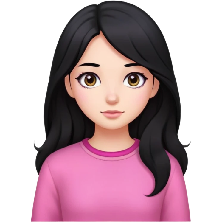 Black hair wave long hair Black eyes Pink clothes Girl emoji