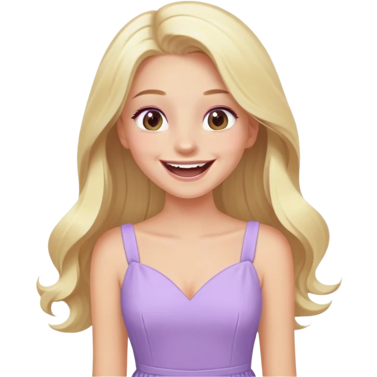 laughing Luxury blonde model, hazel eyes, sleek long hair, pastel purple dress emoji