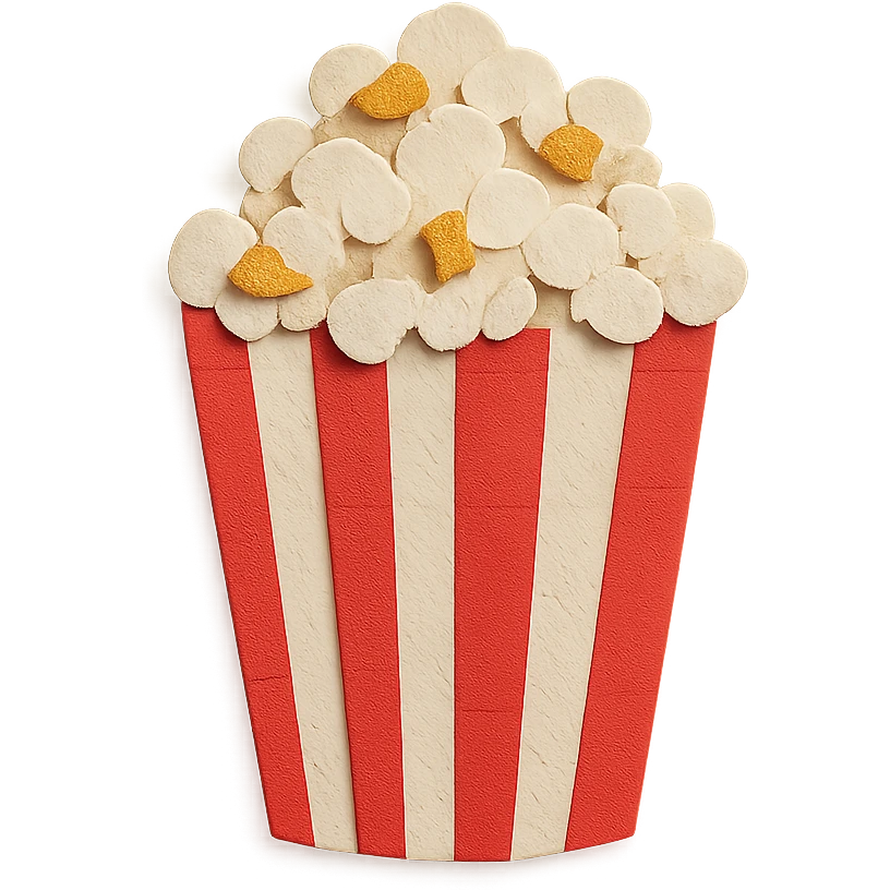red and white striped movie theater popcorn bucket with buttered popcorn emoji