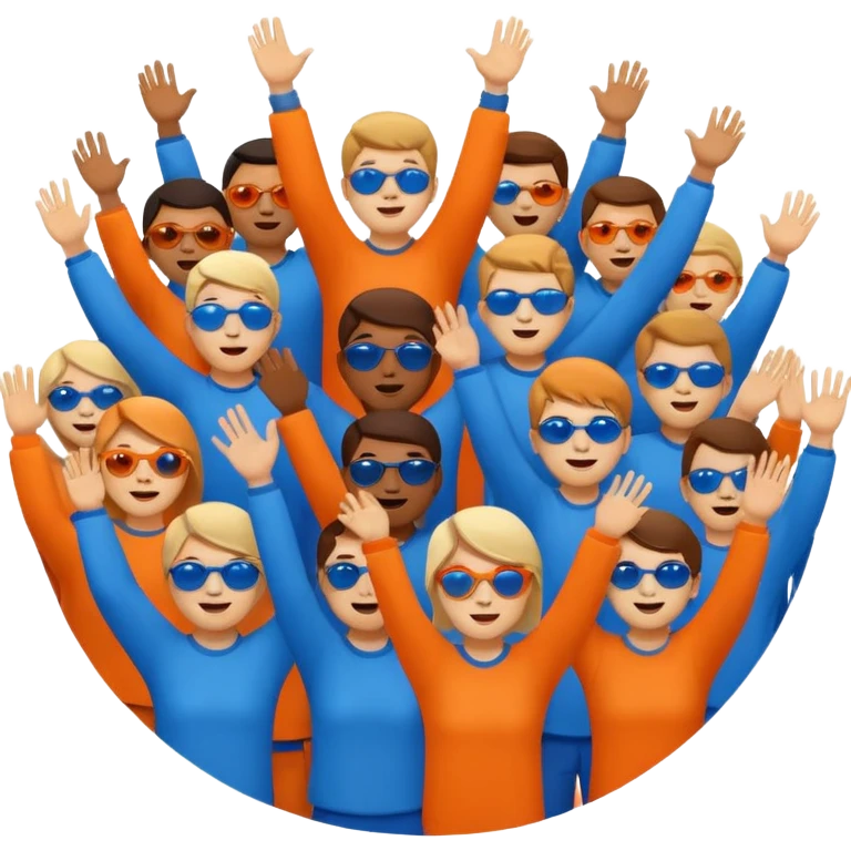 A cheering  within a circle of shades of orange and blue emoji