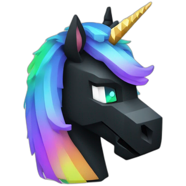 Minecraft Rainbow Black Unicorn Head With Diamond Horn emoji