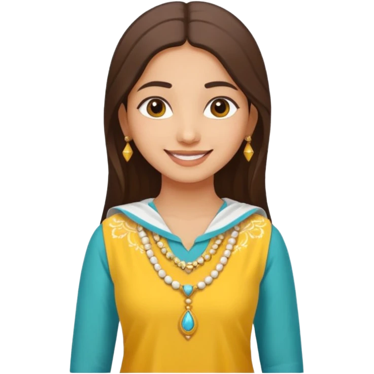 generate an ios genmoji in a bratz style of a fair beautiful indian girl wearing a casual kurti (yellow) with dupatta around her neck in white emoji